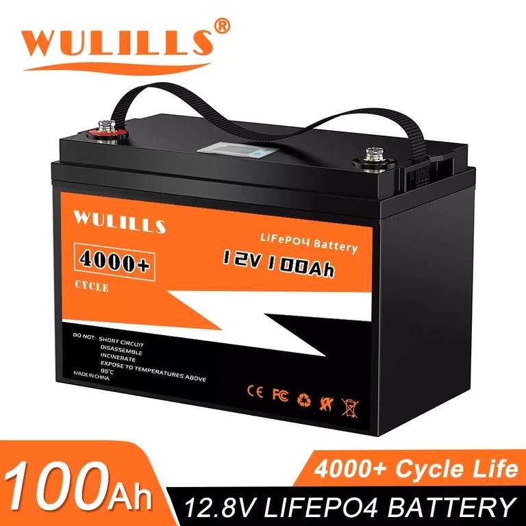 Akumulator WULILLS LiFePo4 12V 100Ah BMS, 5 lat gwarancji | $210.37 @ Aliexpress